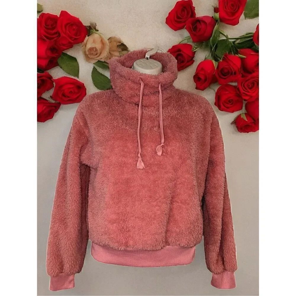 Planet Gold Juniors' Fleece Cowlneck Sweatshirt Pink Size XS